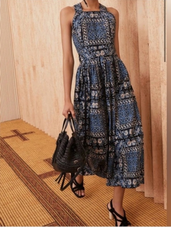 Ulla Johnson Dresses & Skirts - Ulla Johnson Kerani Cutout Back Navy and Cream Printed Midi Dress Size 12